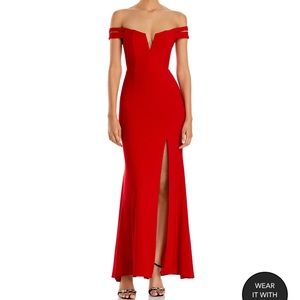 Aqua sweetheart neck red stretch gown